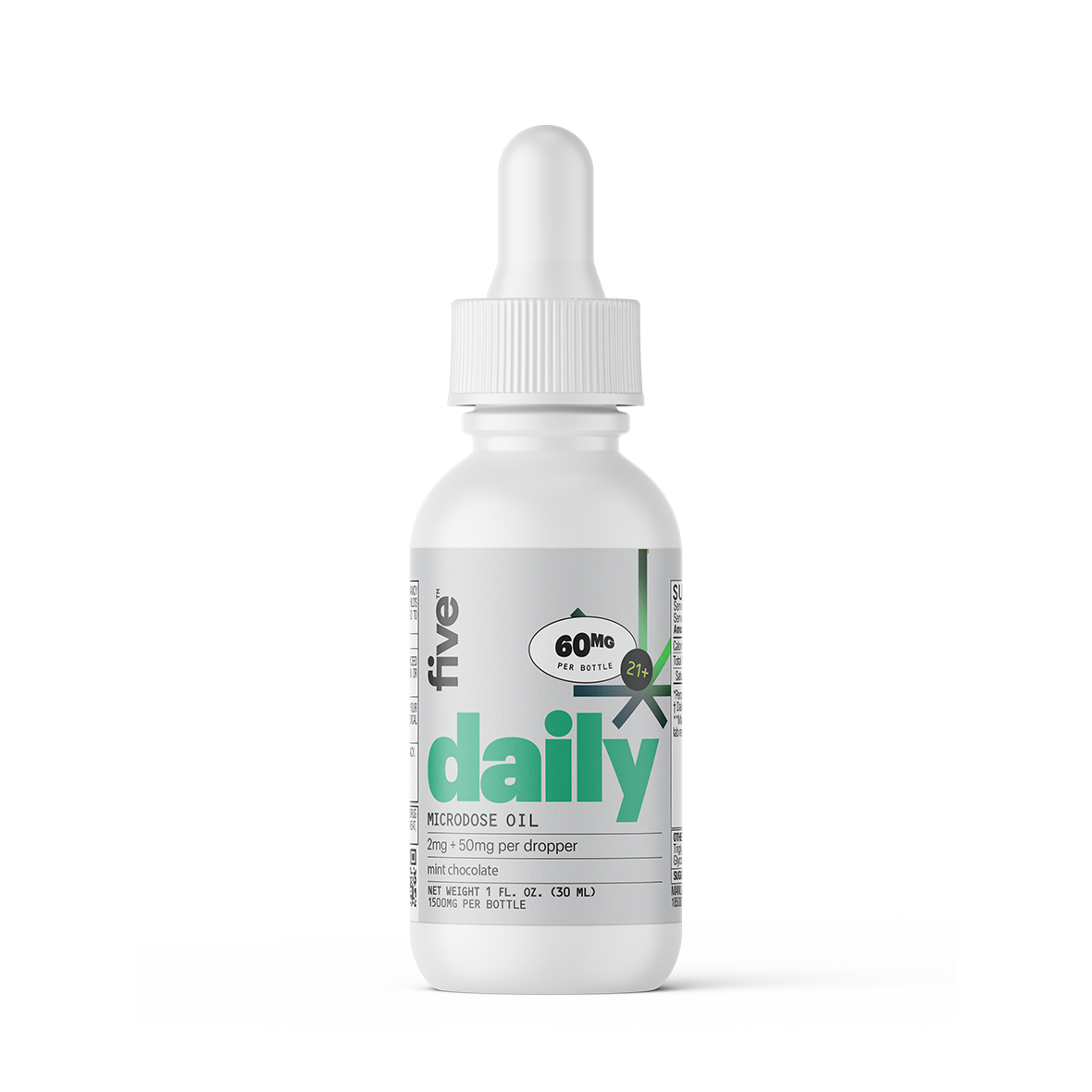 daily MICRODOSE OIL 60MG PER BOTTLE 21+ 2mg + 50mg per dropper mint chocolate NET WEIGHT 1 FL. OZ. (30 ML)