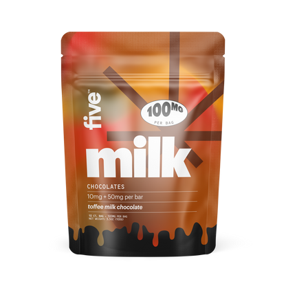 milk 100MG PER BAG CHOCOLATES 10mg + 50mg per bar toffee milk chocolate 10 CT. BAG 500MG PER BAG NET WEIGHT: 3.5OZ(100G)